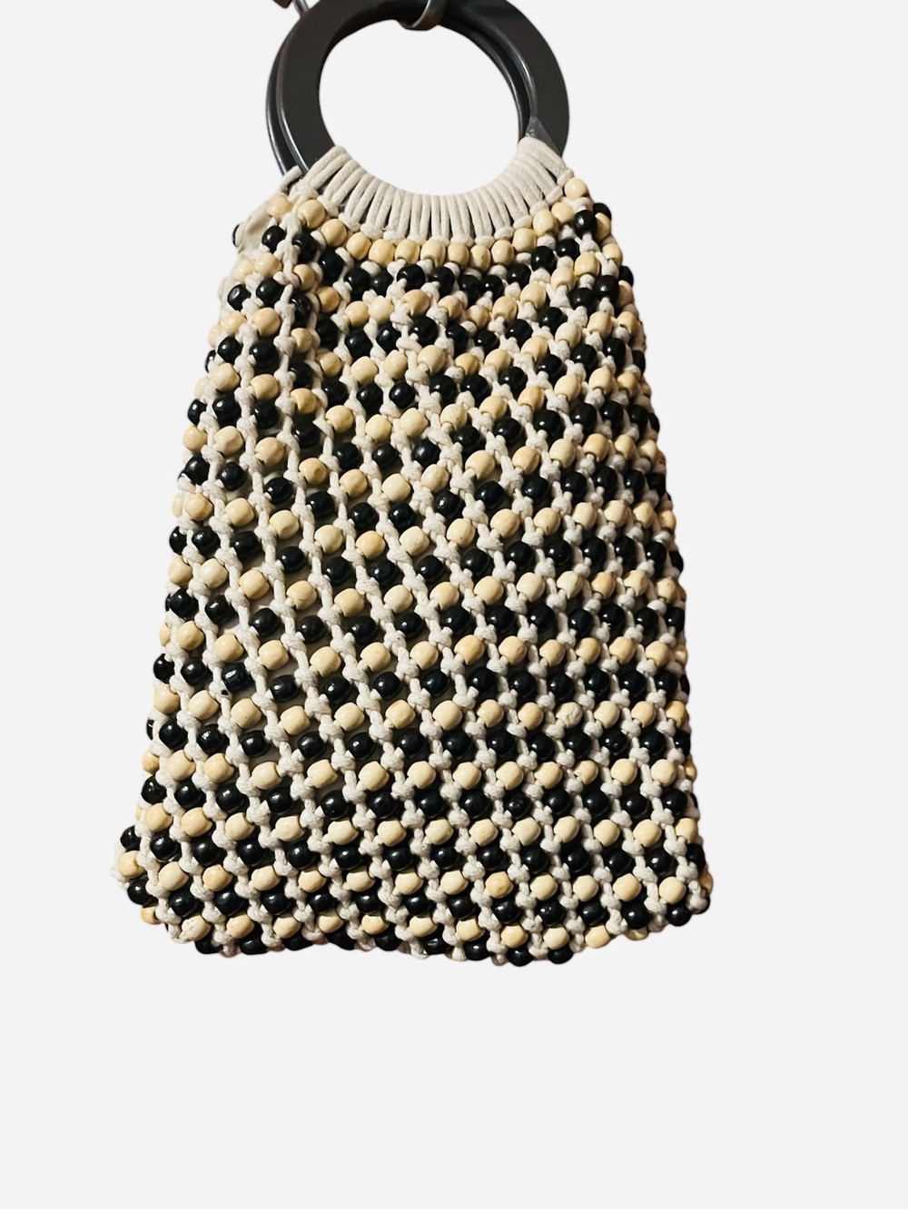 C & C California Woven Bead-Detail Black & Cream Handbag